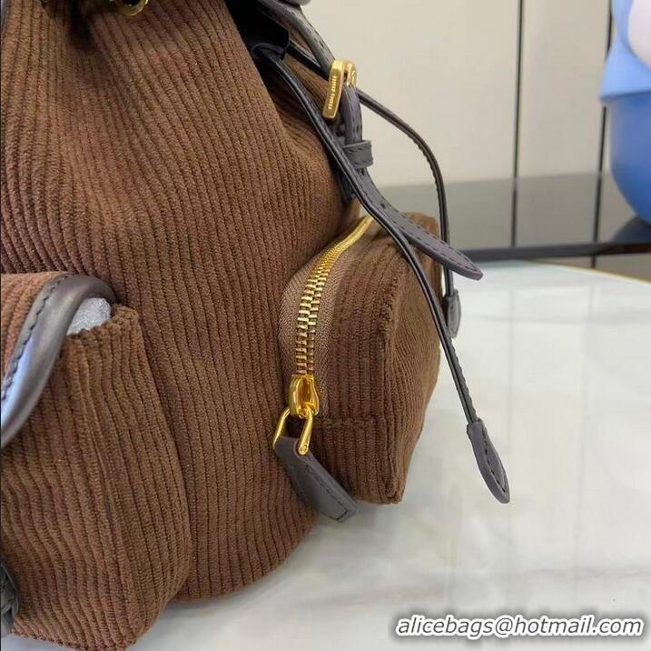 Best Quality Miu Miu Medium Corduroy Cotton Backpack 5BZ043 Dark Brown 2026
