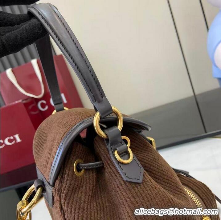 Best Quality Miu Miu Medium Corduroy Cotton Backpack 5BZ043 Dark Brown 2026