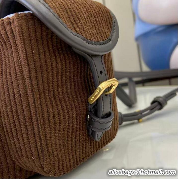 Best Quality Miu Miu Medium Corduroy Cotton Backpack 5BZ043 Dark Brown 2026