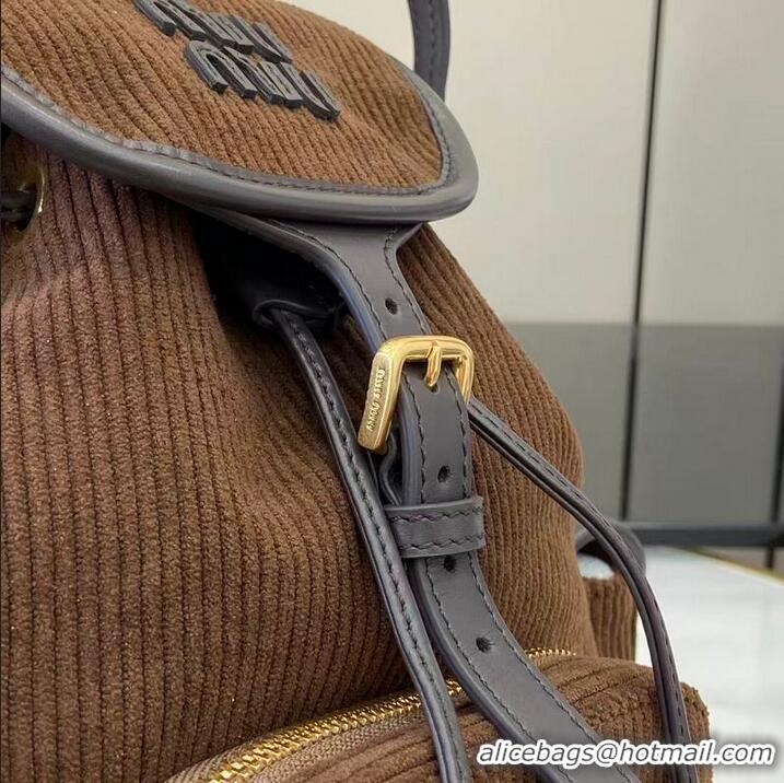 Best Quality Miu Miu Medium Corduroy Cotton Backpack 5BZ043 Dark Brown 2026