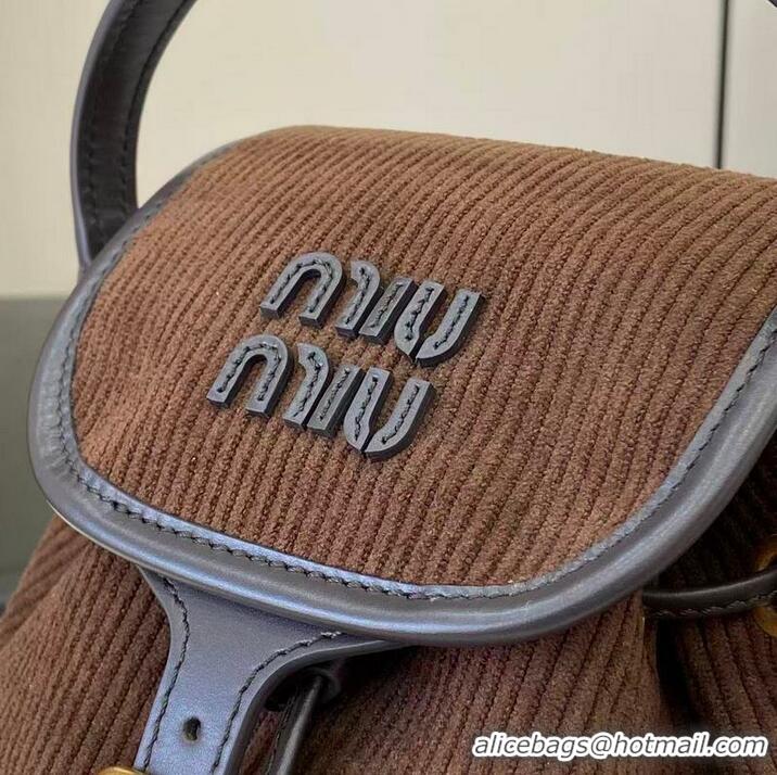 Best Quality Miu Miu Medium Corduroy Cotton Backpack 5BZ043 Dark Brown 2026