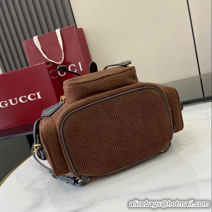 Best Quality Miu Miu Medium Corduroy Cotton Backpack 5BZ043 Dark Brown 2026