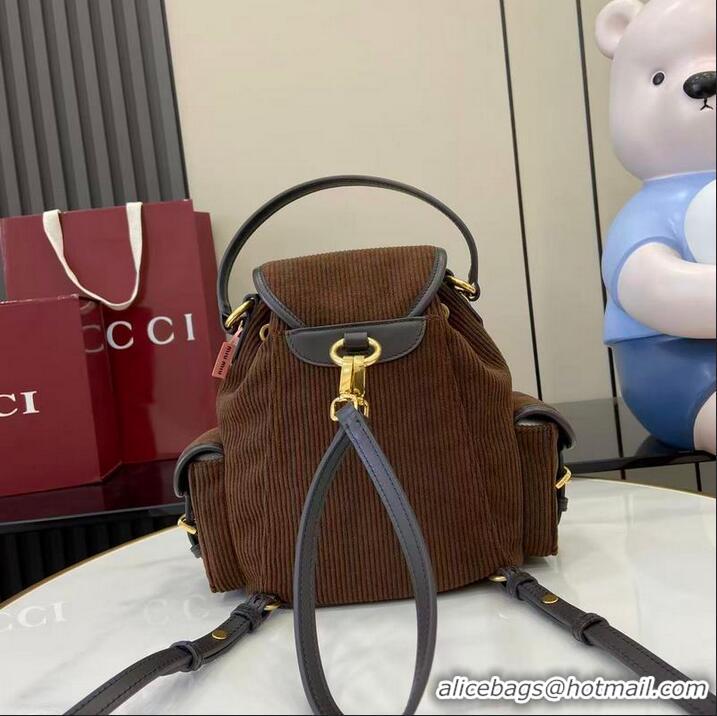 Best Quality Miu Miu Medium Corduroy Cotton Backpack 5BZ043 Dark Brown 2026