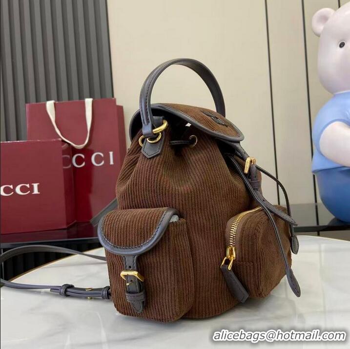 Best Quality Miu Miu Medium Corduroy Cotton Backpack 5BZ043 Dark Brown 2026