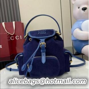 Grade Discount Miu Miu Medium Corduroy Cotton Backpack 5BZ043 Dark Blue 2026
