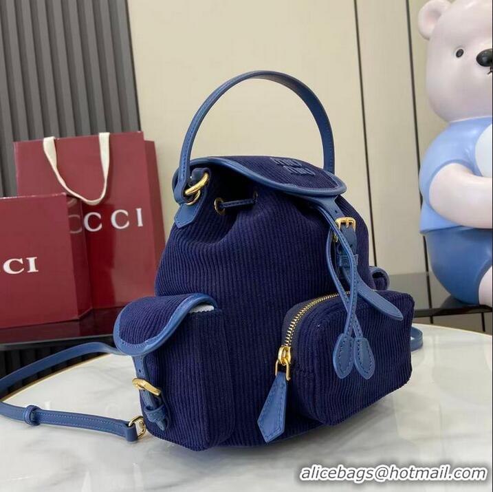 Grade Discount Miu Miu Medium Corduroy Cotton Backpack 5BZ043 Dark Blue 2026