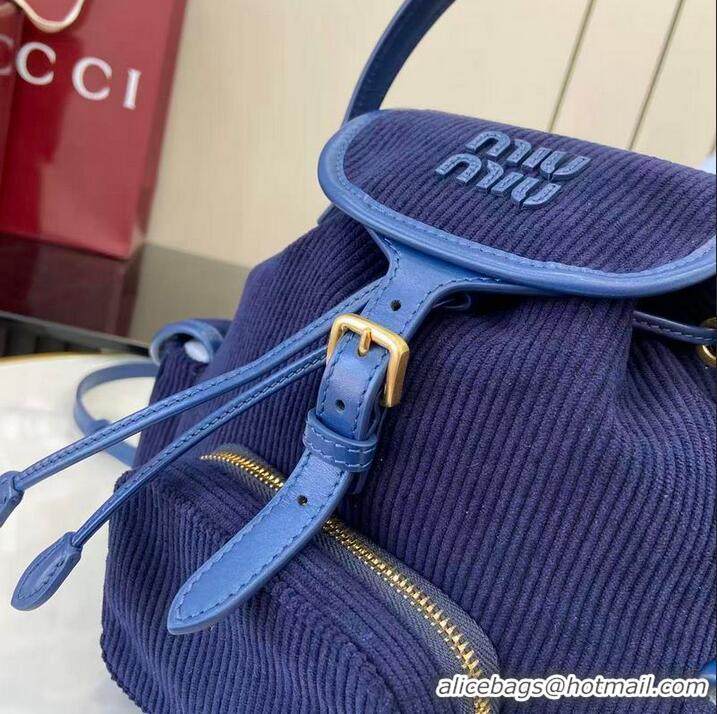 Grade Discount Miu Miu Medium Corduroy Cotton Backpack 5BZ043 Dark Blue 2026