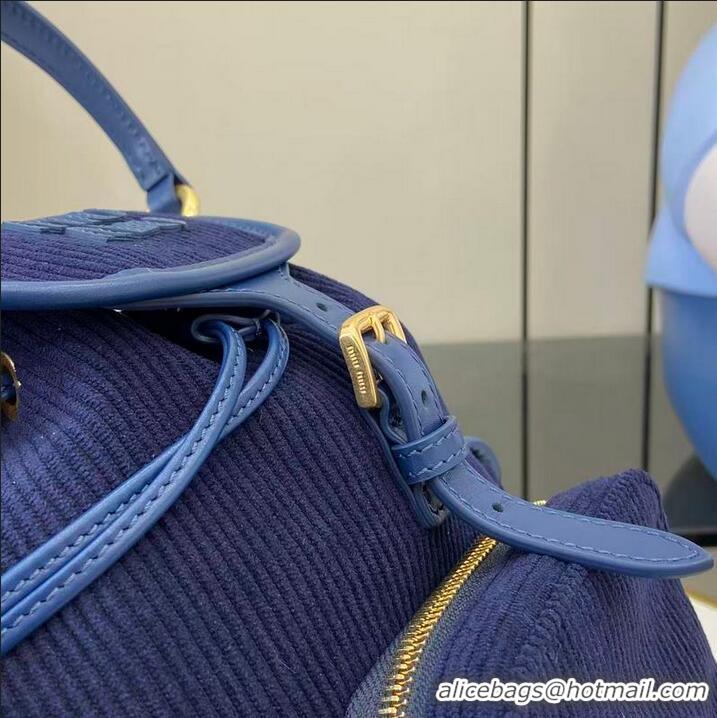 Grade Discount Miu Miu Medium Corduroy Cotton Backpack 5BZ043 Dark Blue 2026
