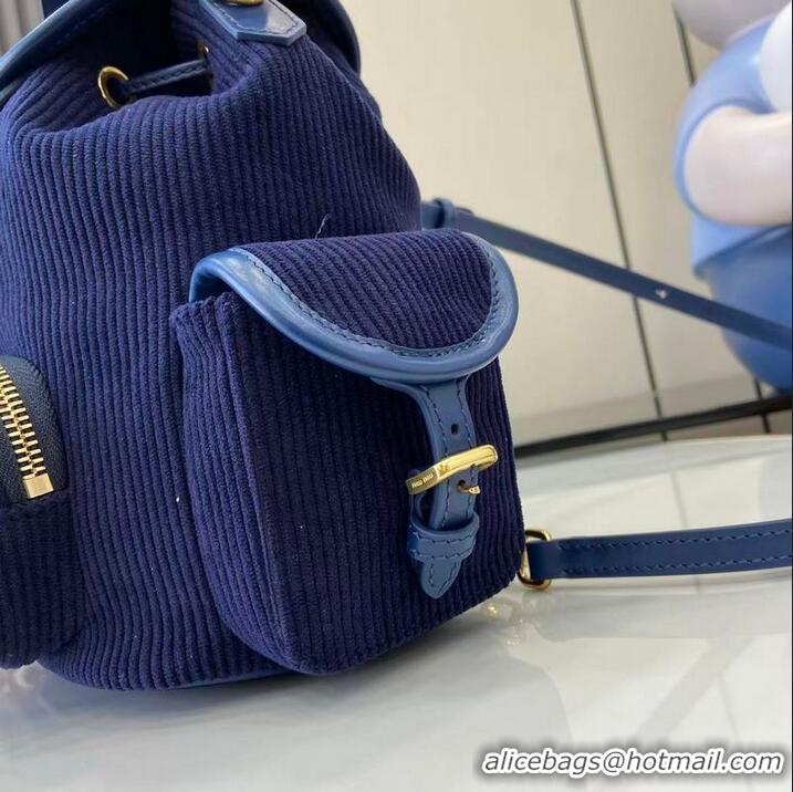 Grade Discount Miu Miu Medium Corduroy Cotton Backpack 5BZ043 Dark Blue 2026