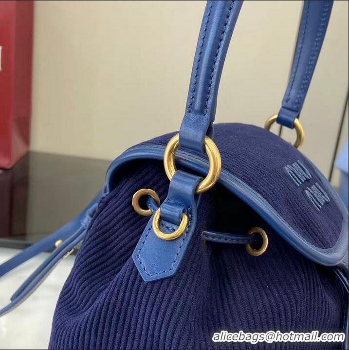 Grade Discount Miu Miu Medium Corduroy Cotton Backpack 5BZ043 Dark Blue 2026