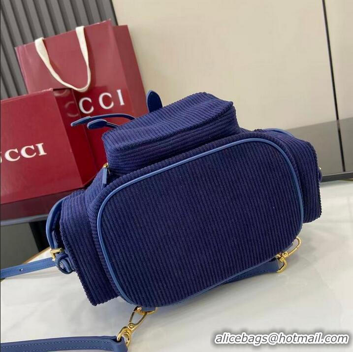Grade Discount Miu Miu Medium Corduroy Cotton Backpack 5BZ043 Dark Blue 2026