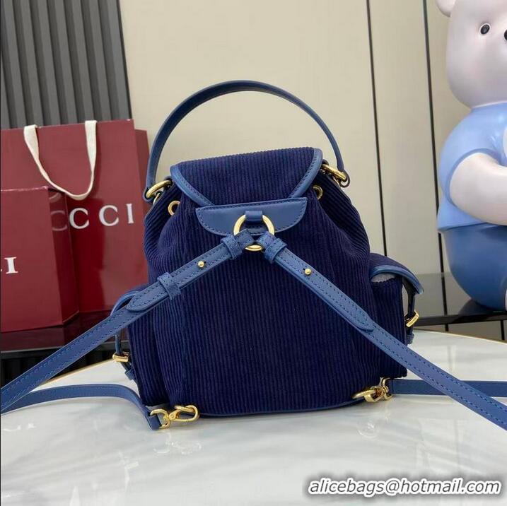 Grade Discount Miu Miu Medium Corduroy Cotton Backpack 5BZ043 Dark Blue 2026