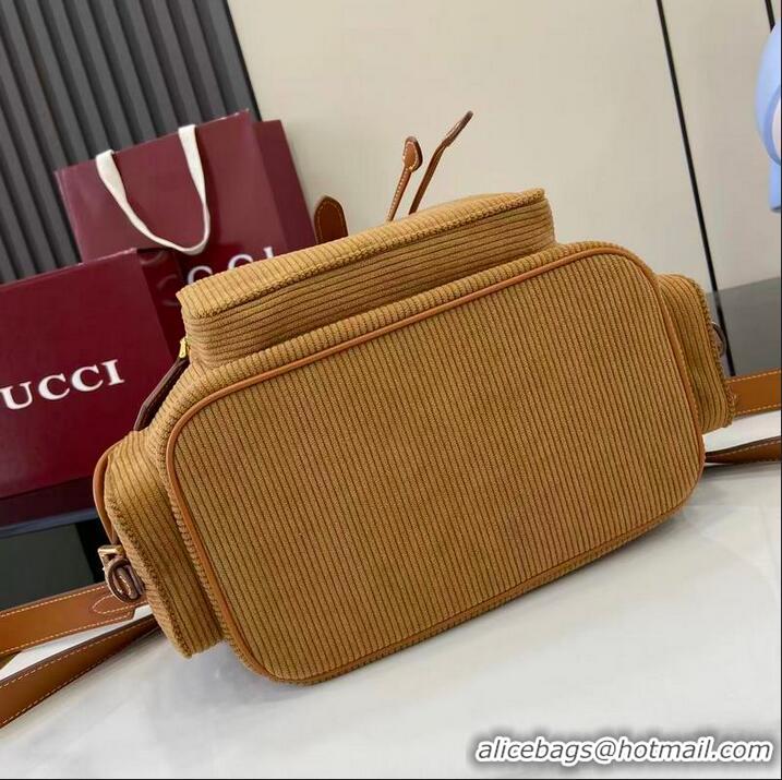 Best Grade Miu Miu Leather-trimmed Large Corduroy Cotton Backpack 5BZ043 Brown 2026