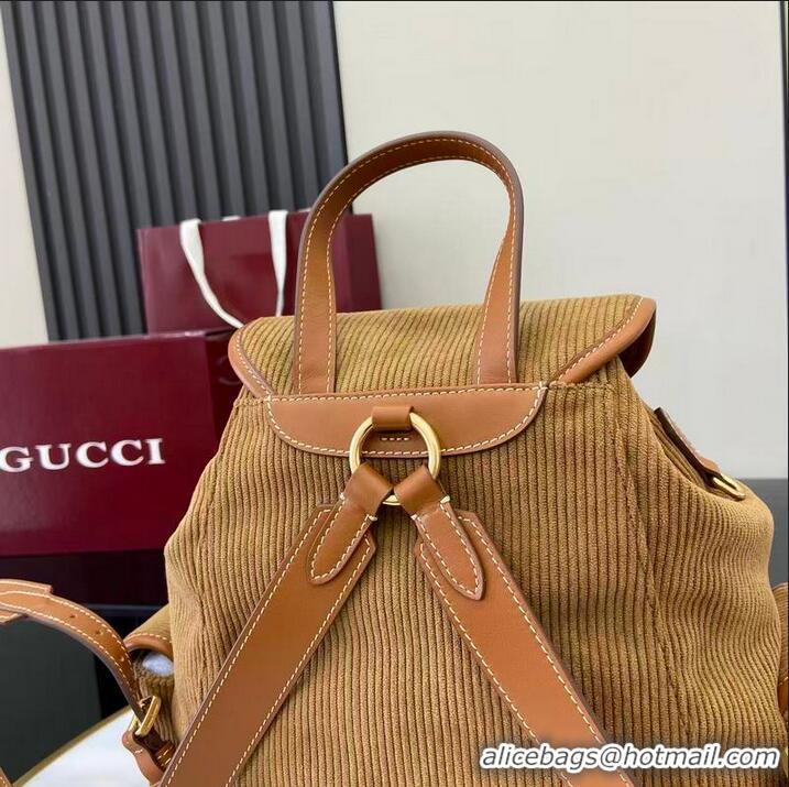 Best Grade Miu Miu Leather-trimmed Large Corduroy Cotton Backpack 5BZ043 Brown 2026