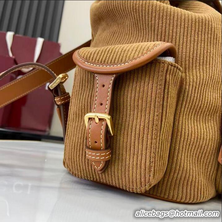 Best Grade Miu Miu Leather-trimmed Large Corduroy Cotton Backpack 5BZ043 Brown 2026