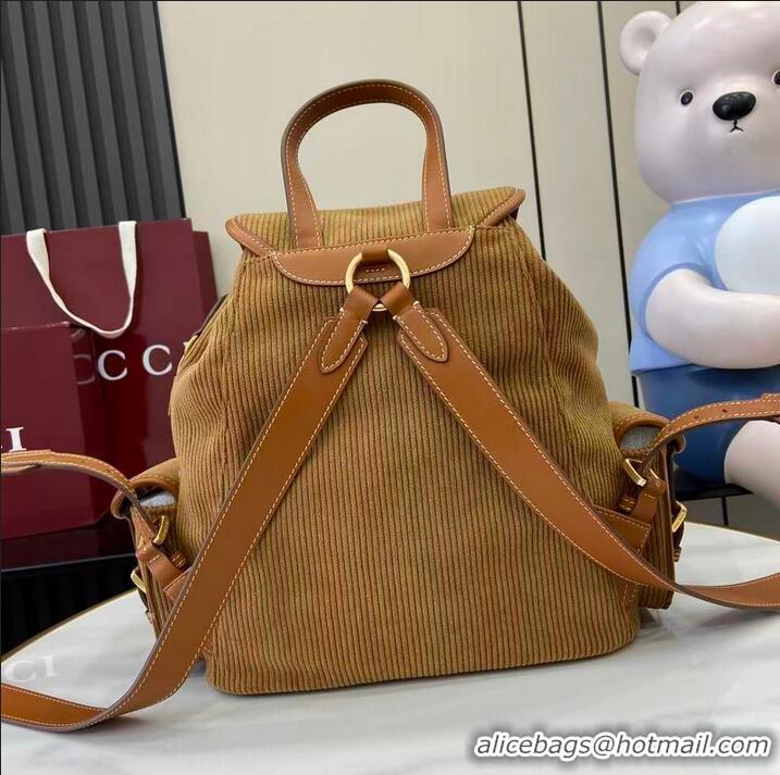 Best Grade Miu Miu Leather-trimmed Large Corduroy Cotton Backpack 5BZ043 Brown 2026