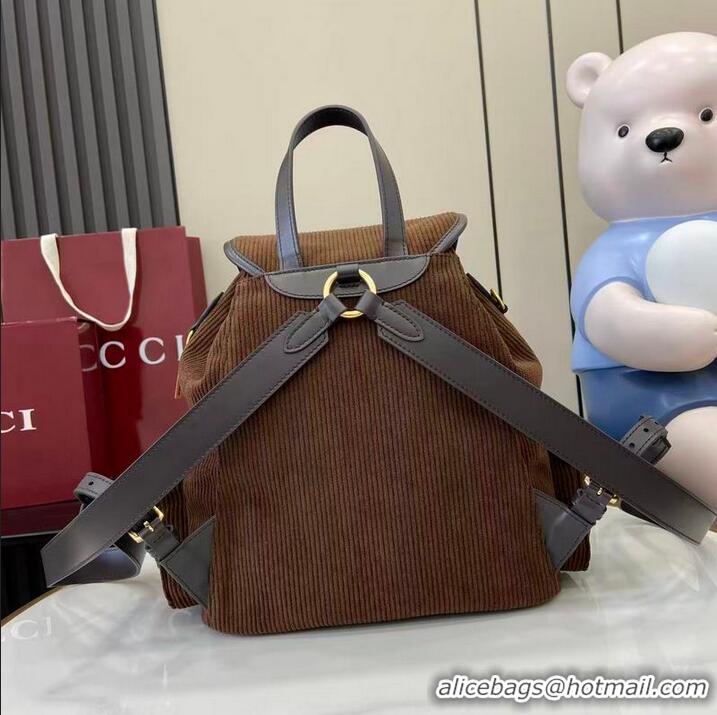 Promotional Miu Miu Leather-trimmed Large Corduroy Cotton Backpack 5BZ043 Dark Brown 2026