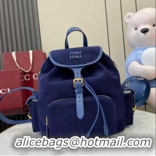 Trendy Design Miu Miu Leather-trimmed Large Corduroy Cotton Backpack 5BZ043 Dark Blue 2026