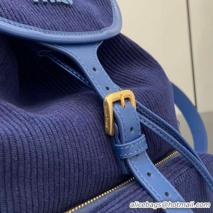 Trendy Design Miu Miu Leather-trimmed Large Corduroy Cotton Backpack 5BZ043 Dark Blue 2026