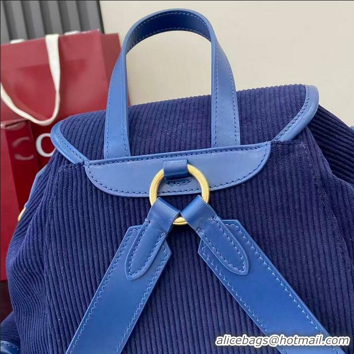 Trendy Design Miu Miu Leather-trimmed Large Corduroy Cotton Backpack 5BZ043 Dark Blue 2026