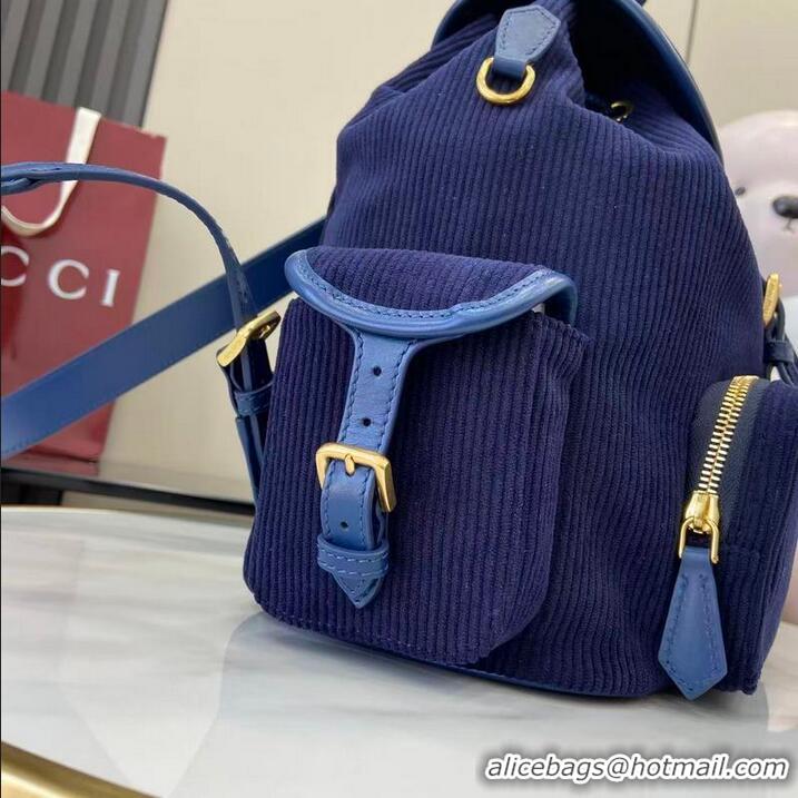 Trendy Design Miu Miu Leather-trimmed Large Corduroy Cotton Backpack 5BZ043 Dark Blue 2026