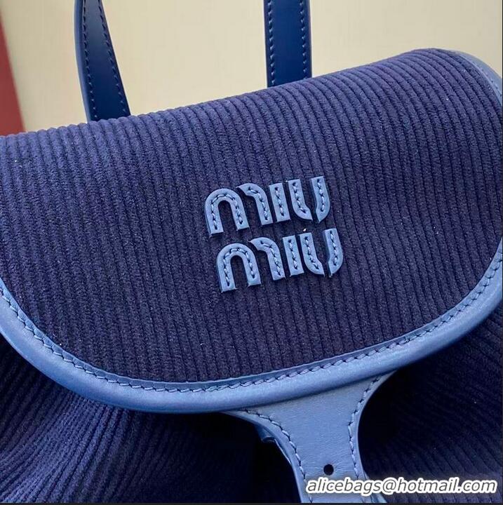 Trendy Design Miu Miu Leather-trimmed Large Corduroy Cotton Backpack 5BZ043 Dark Blue 2026