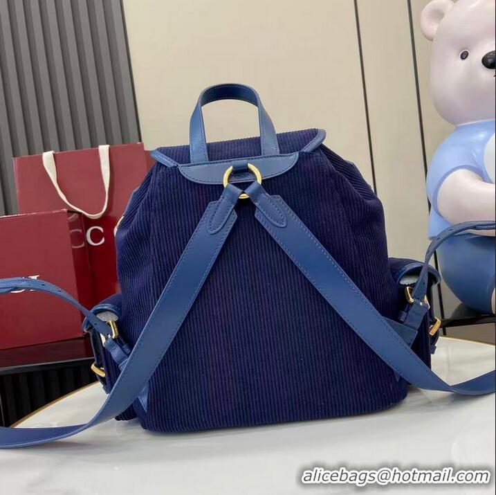 Trendy Design Miu Miu Leather-trimmed Large Corduroy Cotton Backpack 5BZ043 Dark Blue 2026