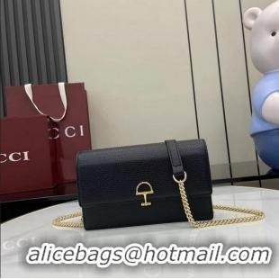 Top Quality Gucci Softbit Continental Leather Wallet On Chain 837373 Black