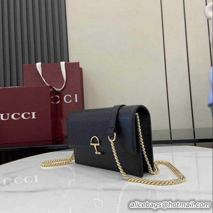 Top Quality Gucci Softbit Continental Leather Wallet On Chain 837373 Black