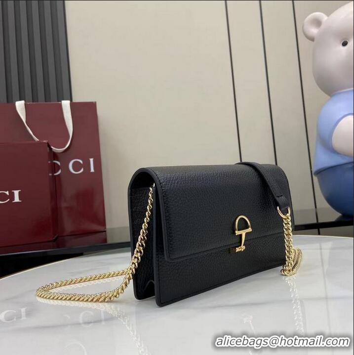 Top Quality Gucci Softbit Continental Leather Wallet On Chain 837373 Black