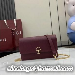 Pretty Style Gucci Softbit Continental Leather Wallet On Chain 837373 Burgundy