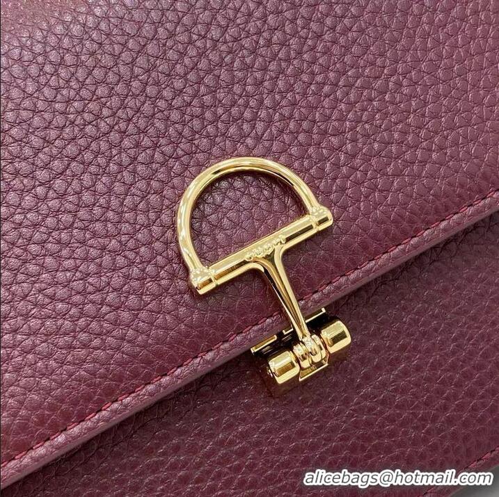 Pretty Style Gucci Softbit Continental Leather Wallet On Chain 837373 Burgundy