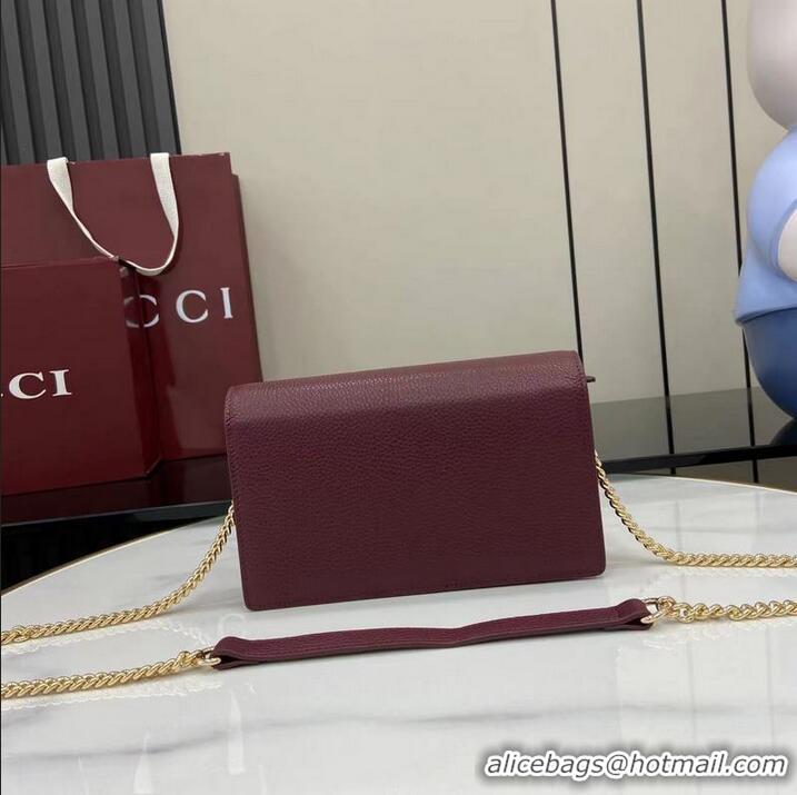 Pretty Style Gucci Softbit Continental Leather Wallet On Chain 837373 Burgundy