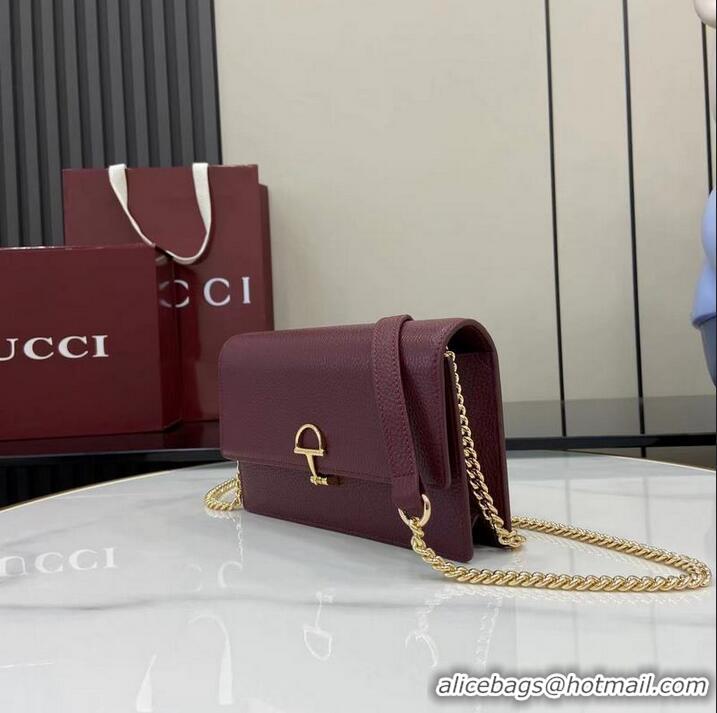 Pretty Style Gucci Softbit Continental Leather Wallet On Chain 837373 Burgundy