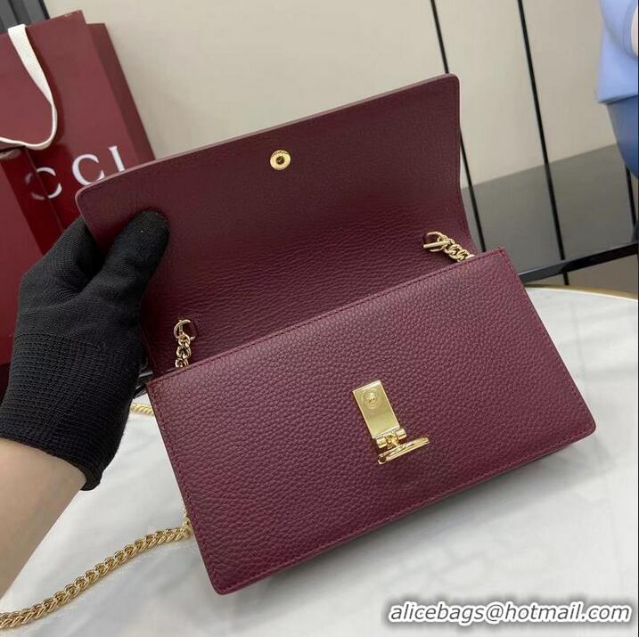 Pretty Style Gucci Softbit Continental Leather Wallet On Chain 837373 Burgundy