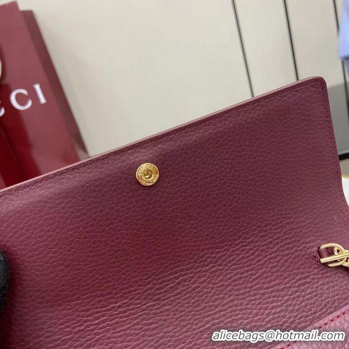 Pretty Style Gucci Softbit Continental Leather Wallet On Chain 837373 Burgundy