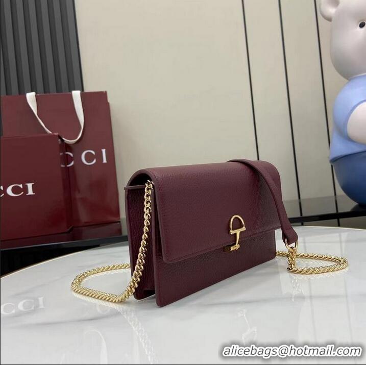 Pretty Style Gucci Softbit Continental Leather Wallet On Chain 837373 Burgundy