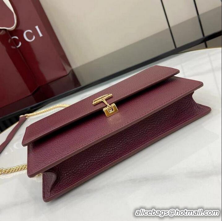 Pretty Style Gucci Softbit Continental Leather Wallet On Chain 837373 Burgundy
