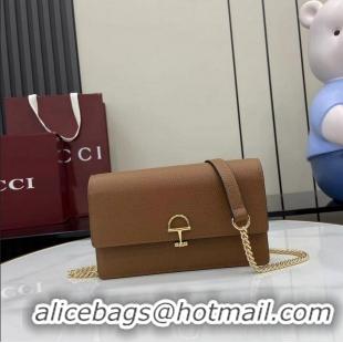 Luxury Cheap Gucci Softbit Continental Leather Wallet On Chain 837373 Brown
