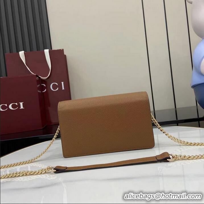 Luxury Cheap Gucci Softbit Continental Leather Wallet On Chain 837373 Brown