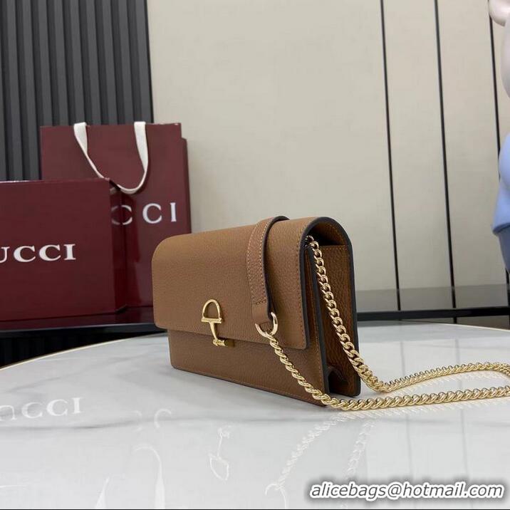Luxury Cheap Gucci Softbit Continental Leather Wallet On Chain 837373 Brown