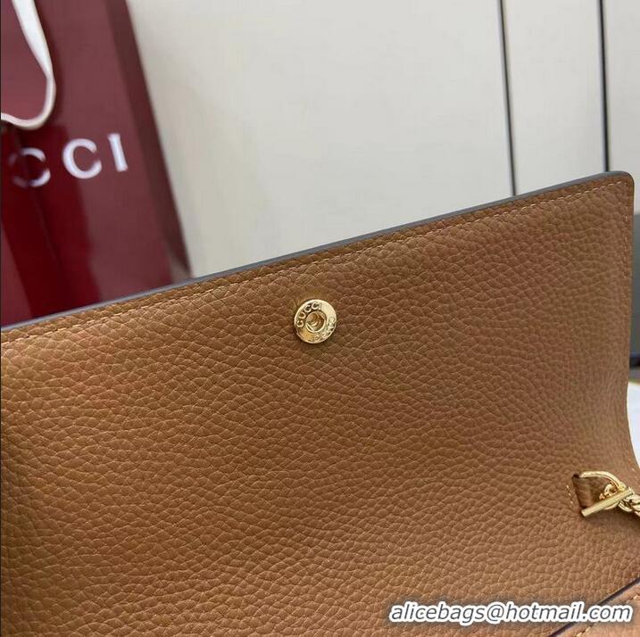 Luxury Cheap Gucci Softbit Continental Leather Wallet On Chain 837373 Brown