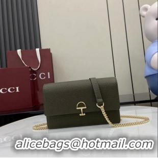 Shop Promotional Gucci Softbit Continental Leather Wallet On Chain 837373 Dark Green