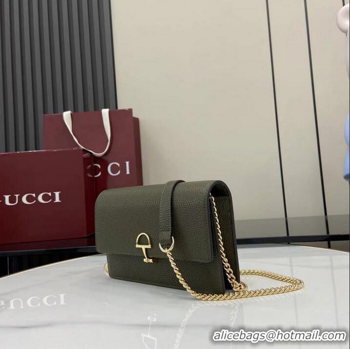 Shop Promotional Gucci Softbit Continental Leather Wallet On Chain 837373 Dark Green