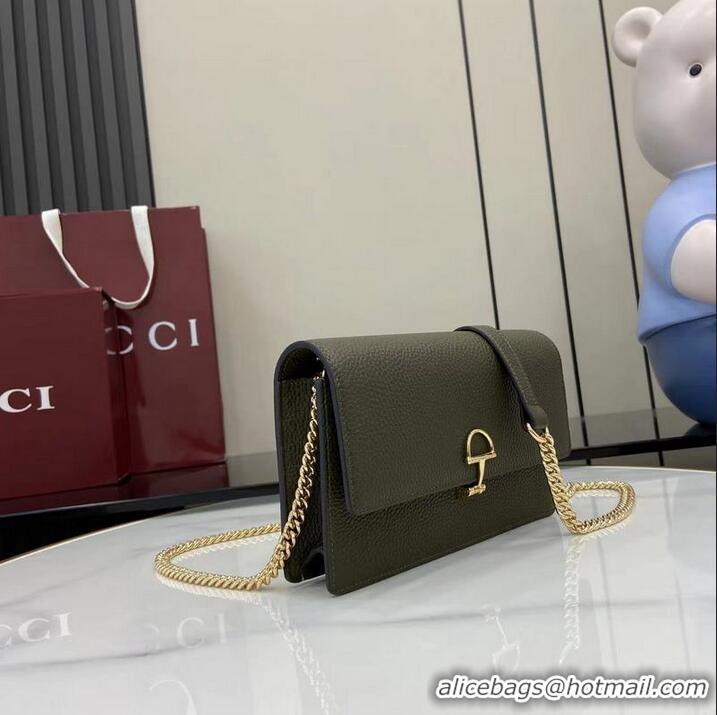 Shop Promotional Gucci Softbit Continental Leather Wallet On Chain 837373 Dark Green