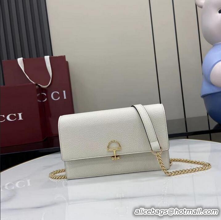 Good Taste Gucci Softbit Continental Leather Wallet On Chain 837373 White