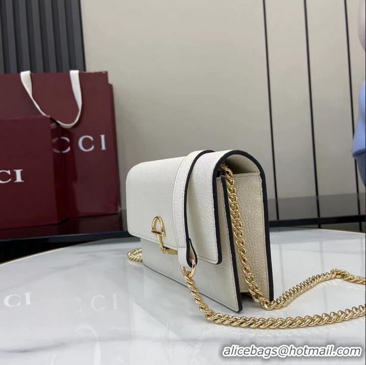Good Taste Gucci Softbit Continental Leather Wallet On Chain 837373 White