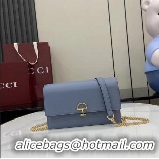 Buy Cheap Gucci Softbit Continental Leather Wallet On Chain 837373 Light Blue
