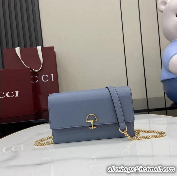 Buy Cheap Gucci Softbit Continental Leather Wallet On Chain 837373 Light Blue