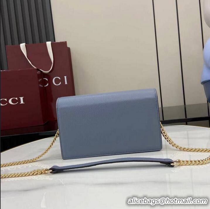 Buy Cheap Gucci Softbit Continental Leather Wallet On Chain 837373 Light Blue